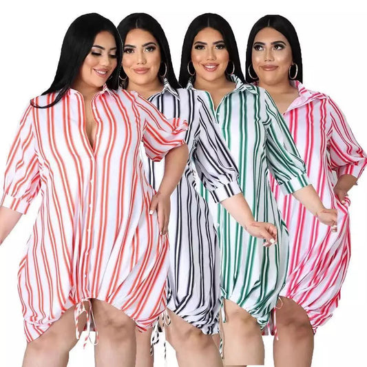 Women's Plus Size Stripe Button Dress