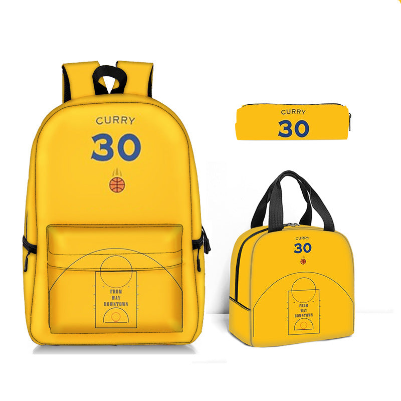 Bookbags with lunch boxes and pouche
